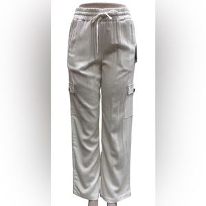 White Cargo Style Linen blend Tie Front Pants